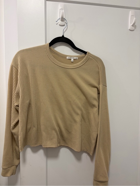 antistar Tops - Antistar Long-Sleeve Ribbed Crop Top in Beige